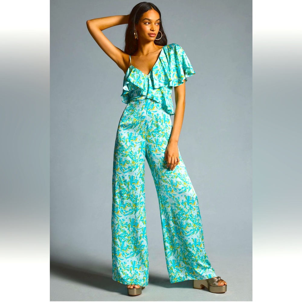 Corey lynn calter silky ruffle wide-leg jumpsuit